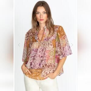 JOHNNY WAS Bertha Top multisilk floral Patchwork blouse XSmall READ DISCLAIMER